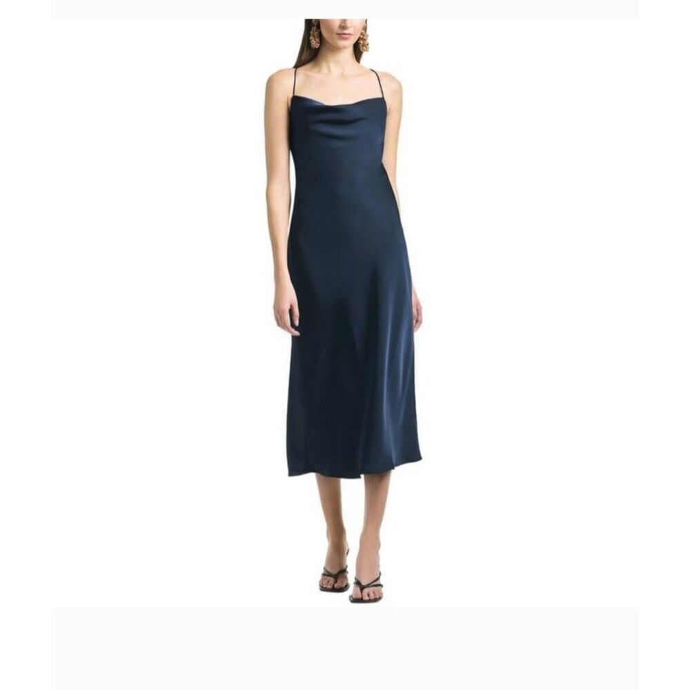 Sachin & Babi serena‎ black satin cowl neck midi slip dress